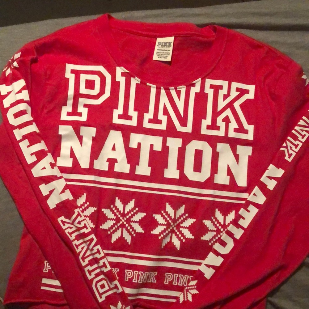 red PINK long sleeve crop top
